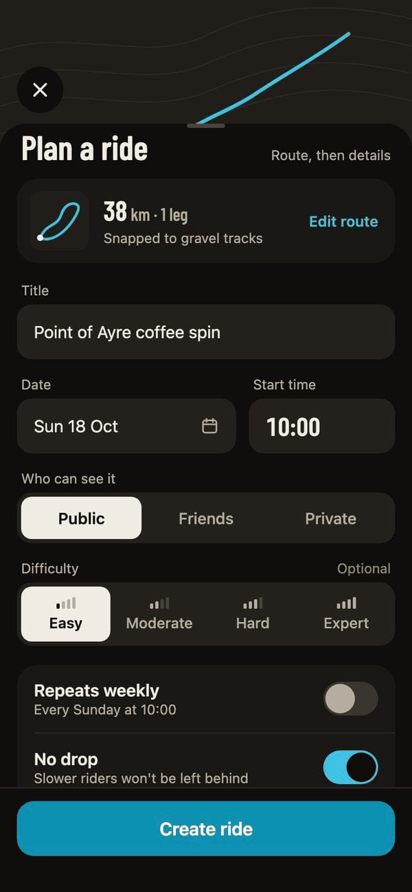 Plan a ride screen
