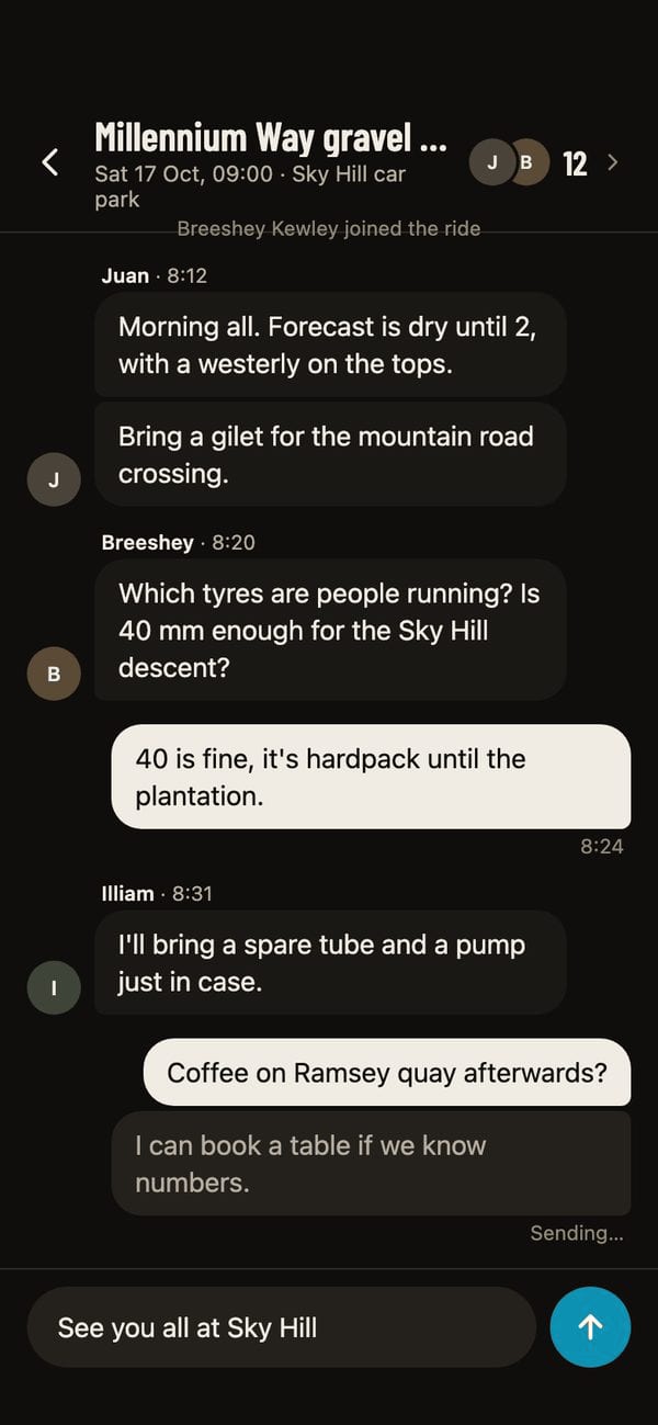 Ride chat screen